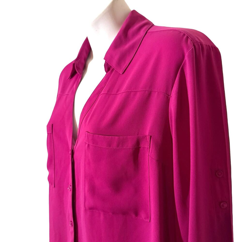 Express The Portofino Shirt Pink Button Up Chiffon Long Sleeve Top V-Neck sz L - Picture 13 of 16